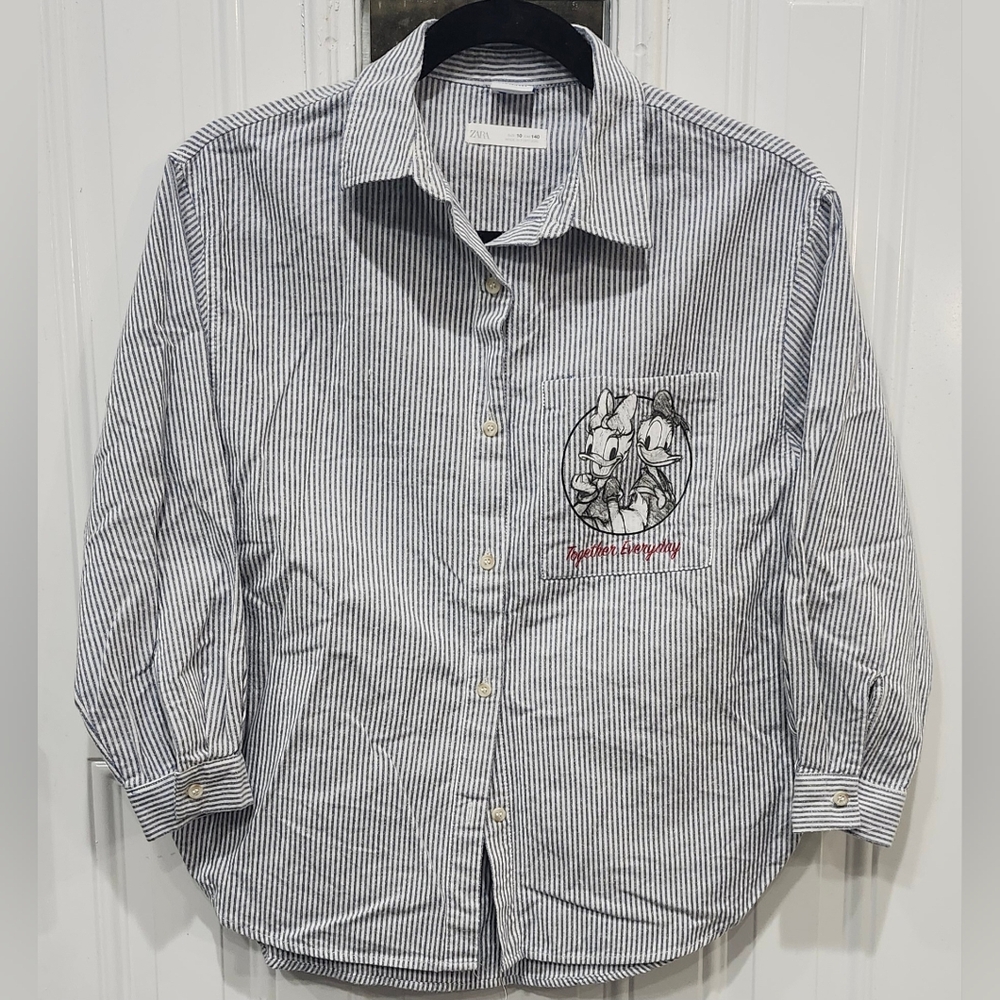 Zara x Disney Donald Daisy Duck striped button down shirt kid's size 10